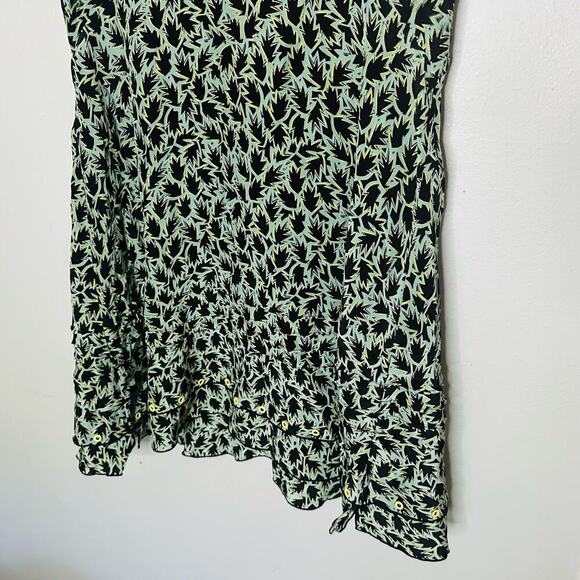 DEREK LAM 10 Crosby Green Black Leaf Printed V Neck Grommet Mini Dress Size 12 - Picture 6 of 14